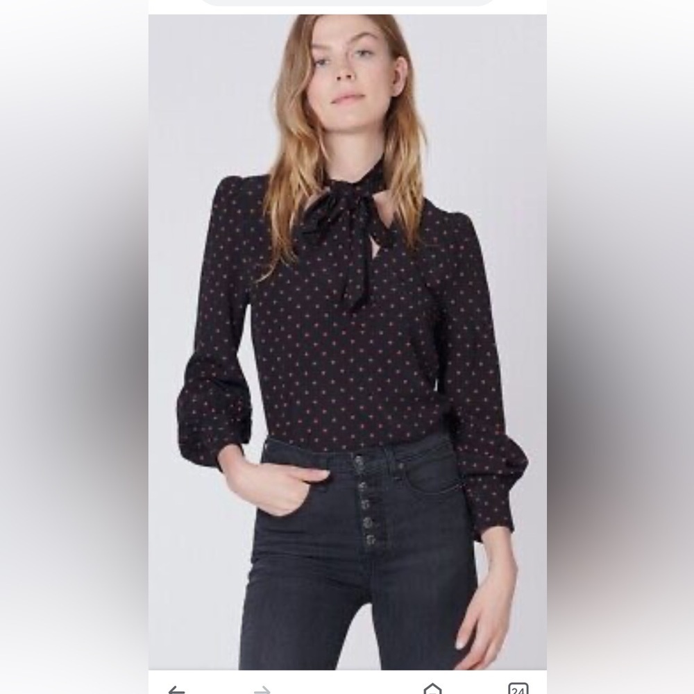 Veronica Beard Jeffries Silk Tie Neck Blouse Polka Dot Size 4